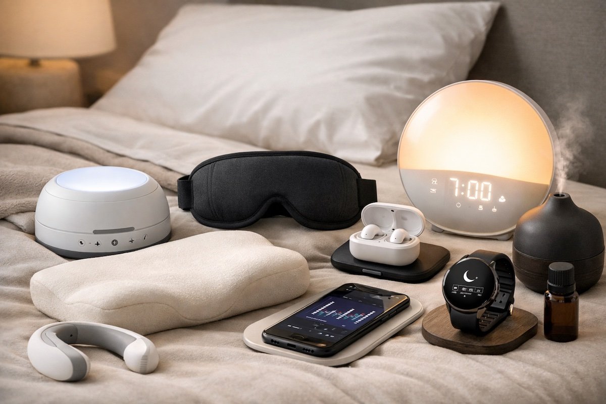 The better sleep blueprint of the best Amazon sleep gadgets on a bed.