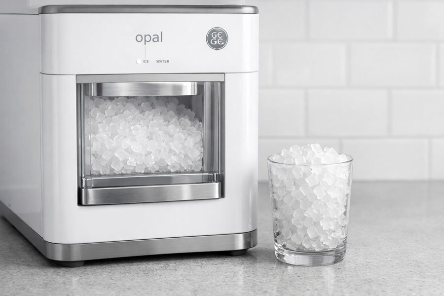 Useful Amazon products: the GE Opal nugget ice maker on a modern kitchen countertop.