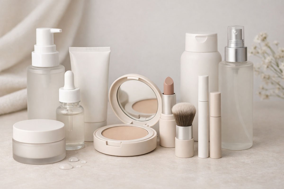 Most-Loved Beauty Products on Amazon in 2026 1 A collection of beauty products with generic packaging in neutral colors.