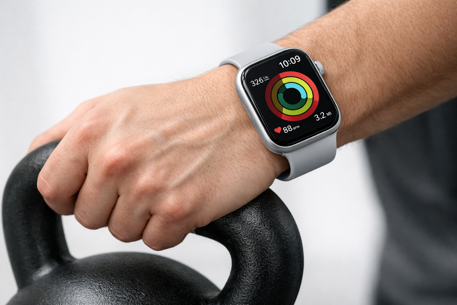 10 Best Amazon Fitness Products to Get in Shape (2026) 2 Close-up of best Amazon fitness products including an Apple Watch Series 11 and a matte black kettlebell.