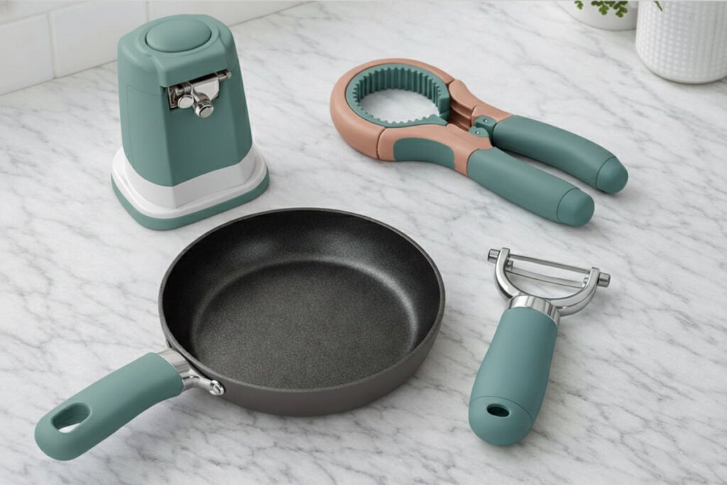 Arthritis friendly kitchen tools on a counter