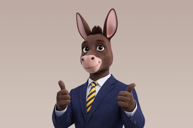Our brilliant donkey in a suit and tie giving two thumbs up for people who visit ASk Gregory.