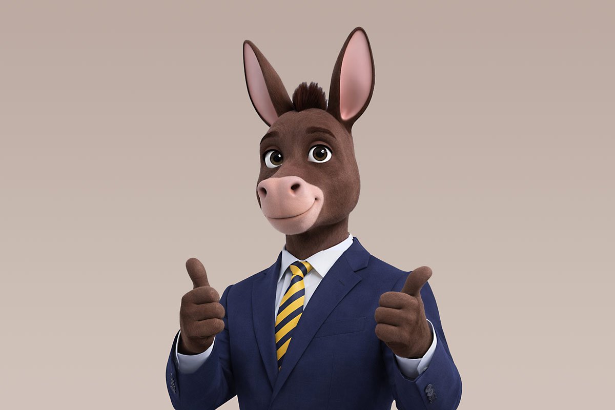 Before You Click “Buy Now,” Ask the Donkey 1 Our brilliant donkey in a suit and tie giving two thumbs up for people who visit ASk Gregory.
