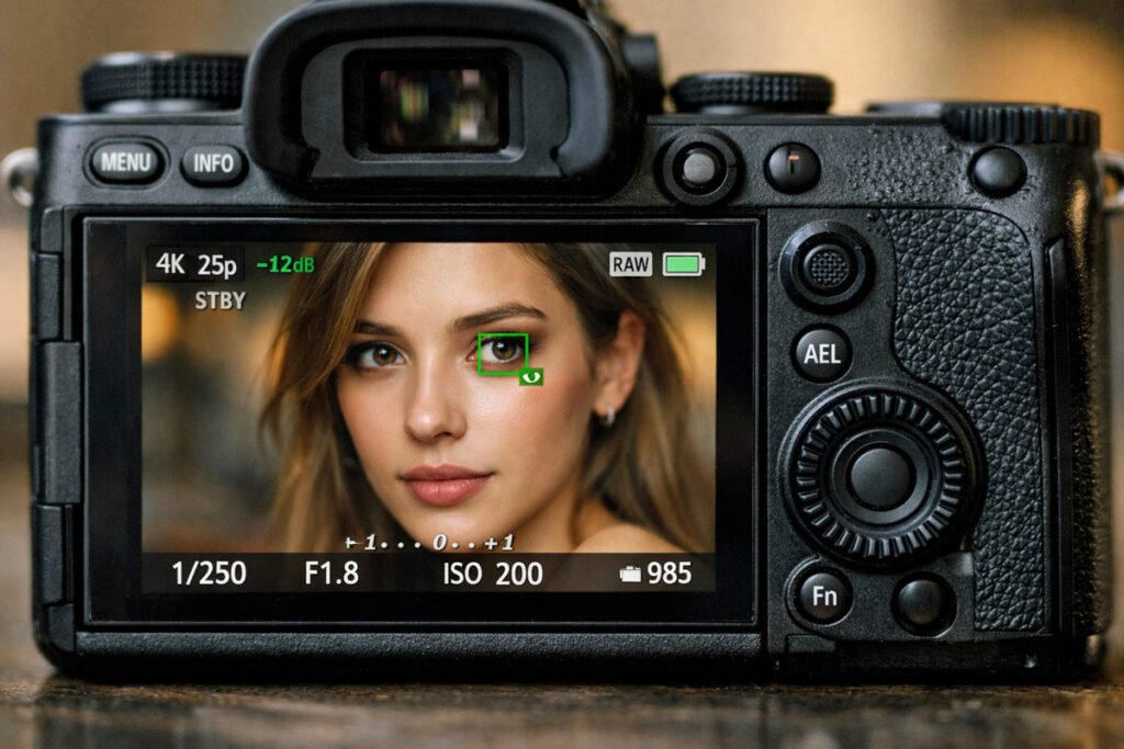 budget camera 2026 autofocus eye tracking example on mirrorless camera screen