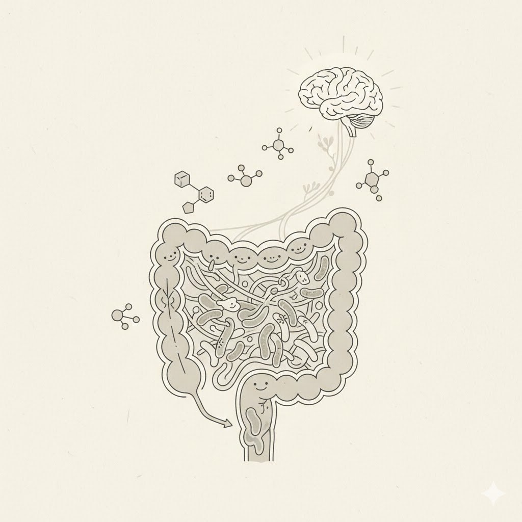 Fibermaxxing gut-brain diagram.