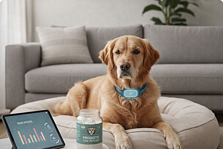 A fluffy dog posing for pet wearables for dogs tracking activity and subtle health changes.