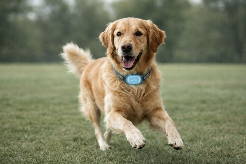 Pet Wearables for Dogs: How to Tell If Your Dog Is Quietly Unwell 2 happy dog playing on grass in an ad for pet wearables for dogs tracking activity and subtle health changes.